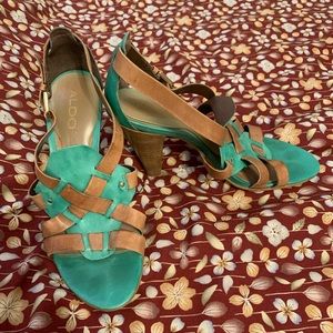 Aldo Green and Cognac Leather Heels